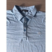 Travis Mathew Polo Shirt Mens XL Light Blue Striped Short Sleeve Golf Casual