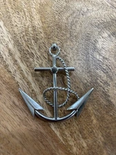 Ship's Anchor & Rope Pin Brooch Pendant Silver Tone Nautical 2 3/4” X 2 1/2”