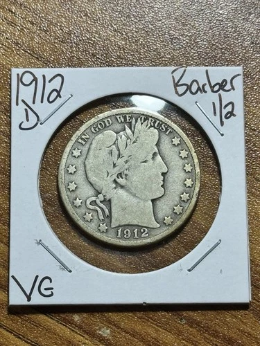 1912 D Barber Silver Half Dollar Very Good VG U.S. 50c Type Coin (Raw16856)