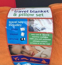NEW Deluxe Orange Travel Blanket Pillow Set Fleece w/ Carry Bag