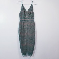 StyleStalker Women size XS All Lace Midi Sexy Dress Green Tan Sleeveless