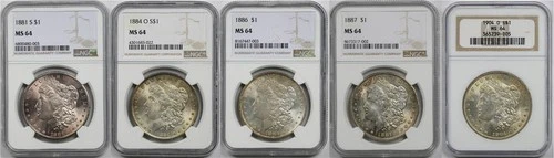 Lot 5 Mix Date Morgan Dollar $1 MS 64 NGC