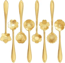 Maitys 16 Pieces Stainless Steel Flower Coffee Spoon Dessert Sugar Ice Gold 