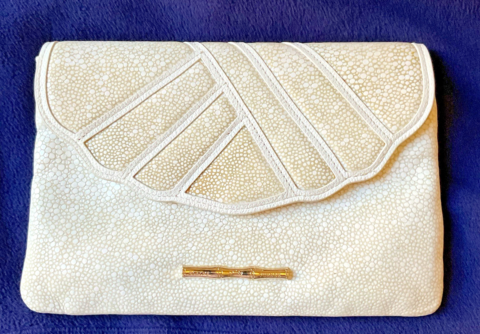 Elaine Turner Izzy Clutch Evening Bag Leather Lined Beige