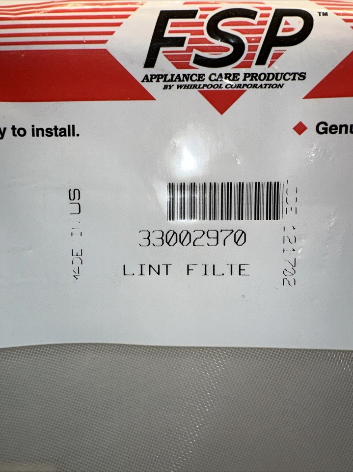 33002970 FSP Genuino Whirlpool Calidad Secadora Pelusa Filtro NUEVO Hecho en EE. UU. Foto 2 de 4