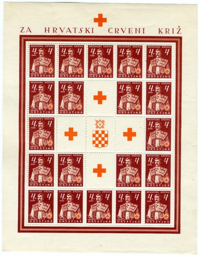 Croatia 1941 Red Cross Issue - Full Sheet w/ Engraver's Mark - Sc B4 Mi 68