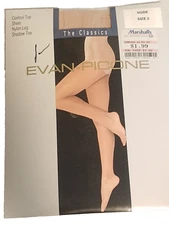 NEW Evan-Picone Nude Size 2 Pantyhose Control Top Shadow Toe Sheer Cotton Panel