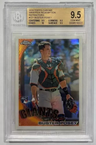 2010 TOPPS CHROME WRAPPER REDEMPTION REFRACTOR #221 BUSTER POSEY BECKETT 9.5