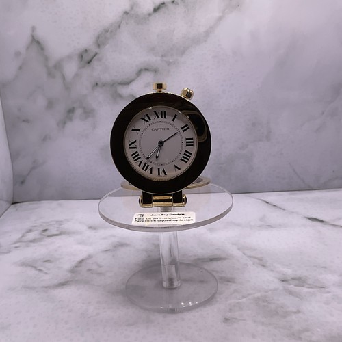 CARTIER Swiss Made Desk/Travel Clock. 24K Gold Plated With Leather & Cabochons. - Picture 20 of 24