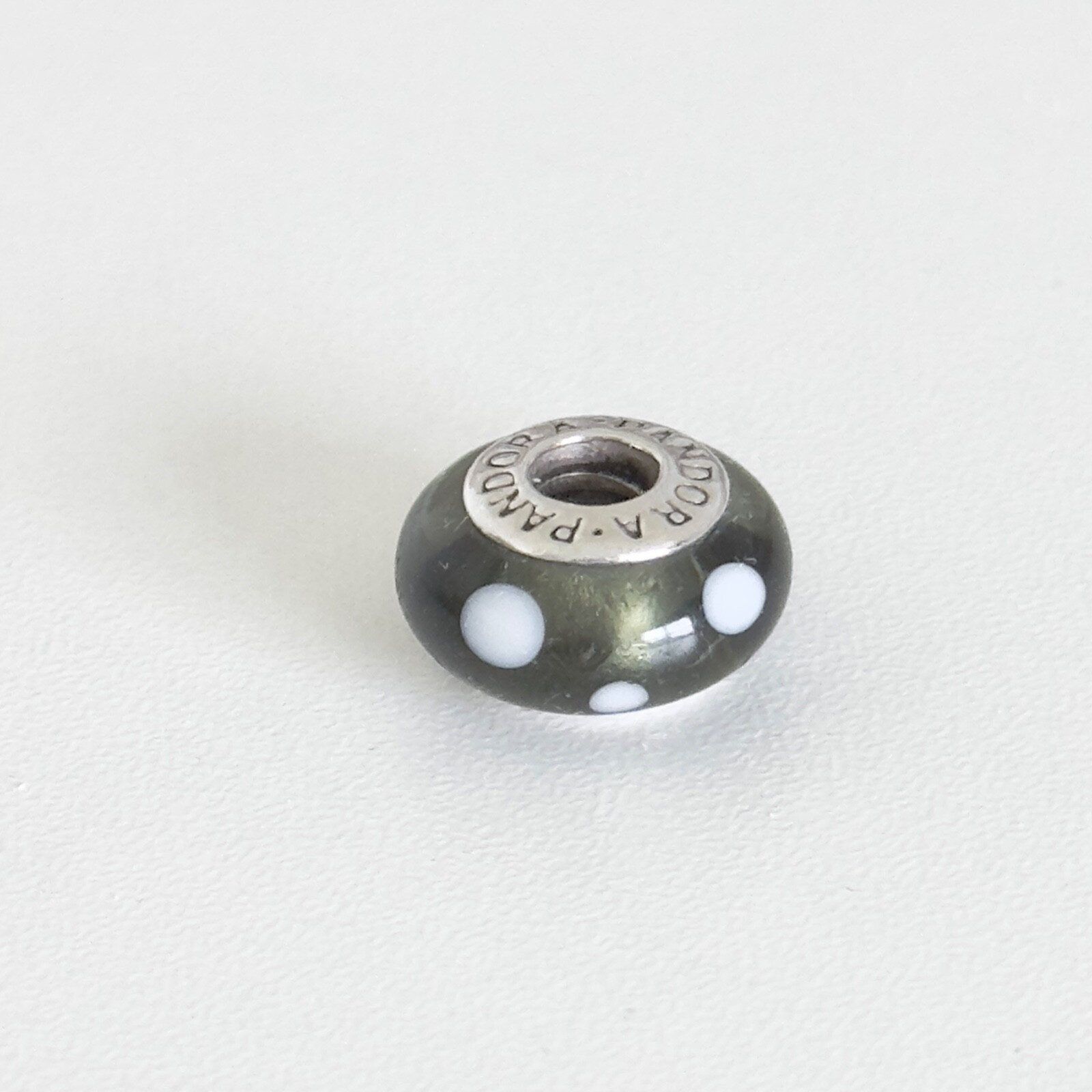 Pandora 925 Sterling Silver Retired Polka Dot Murano Glass Charm Dark Gray