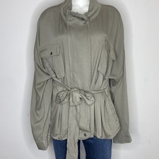 Mystree Womens Utility Jacket Zip Up Olive Green Size L New