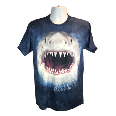 The Mountain Jaws Shark Blue Tie Dye Graphic Tee Shirt NWOT Mens SZ M