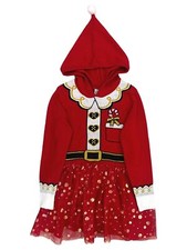 Girls Red Gold Christmas Santa Claus Festive Holiday Sweater Dress Tulle Skirt