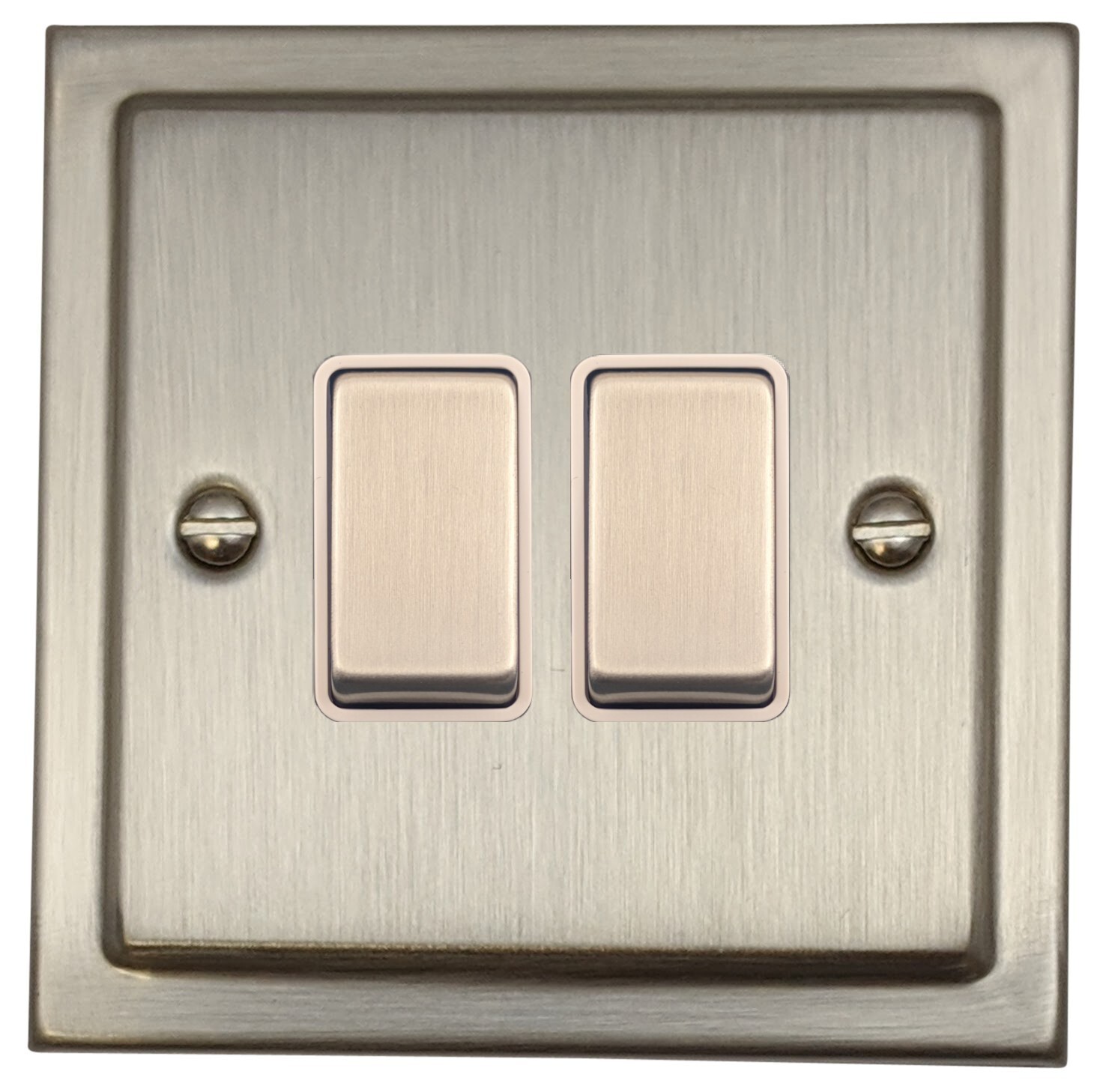 G&H TSN202 Trimline Plate Satin Nickel 2 Gang 1 or 2 Way Rocker Light Switch