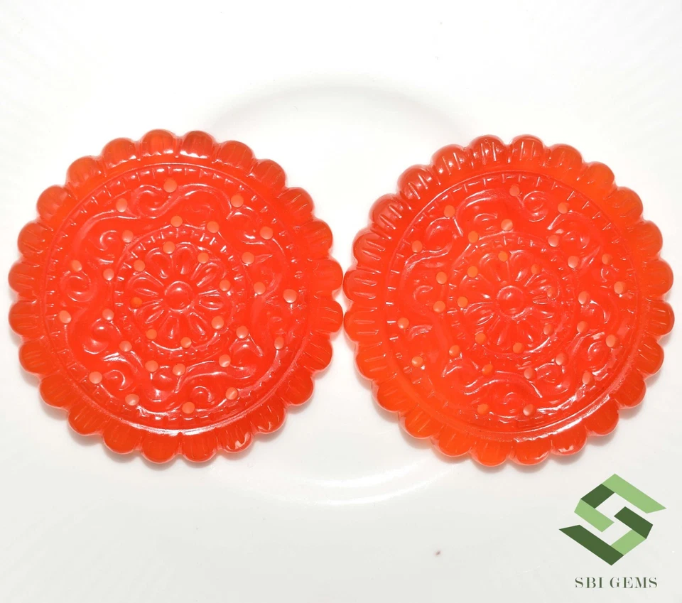 Par de gemas sueltas de calcedonia natural hechas a mano 34x34 mm 69,51 CTS Foto 2 de 4