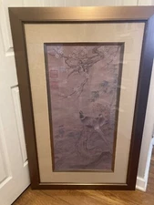 Large Framed Chinese Qing Dynasty Painting On Silk With Seal Marks