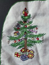 RARE Vintage 8 Spode *CHRISTMAS TREE Table PLACEMATS ~EMBROIDERED Cloth