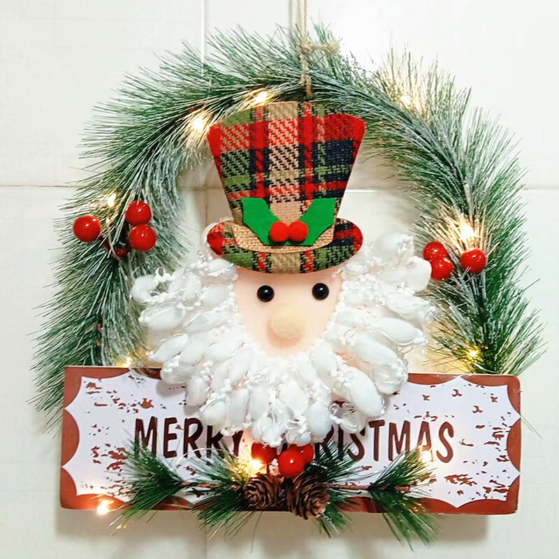 Christmas Wreath With Lights Wall Hanging Decoration Xmas Door Garland