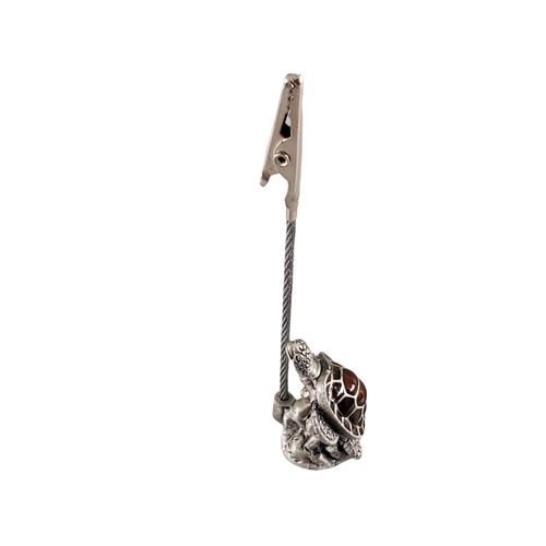 Turtle Pewter Memo Holder Enameled Back Memo Note Recipe Photo Holder - Picture 3 of 5