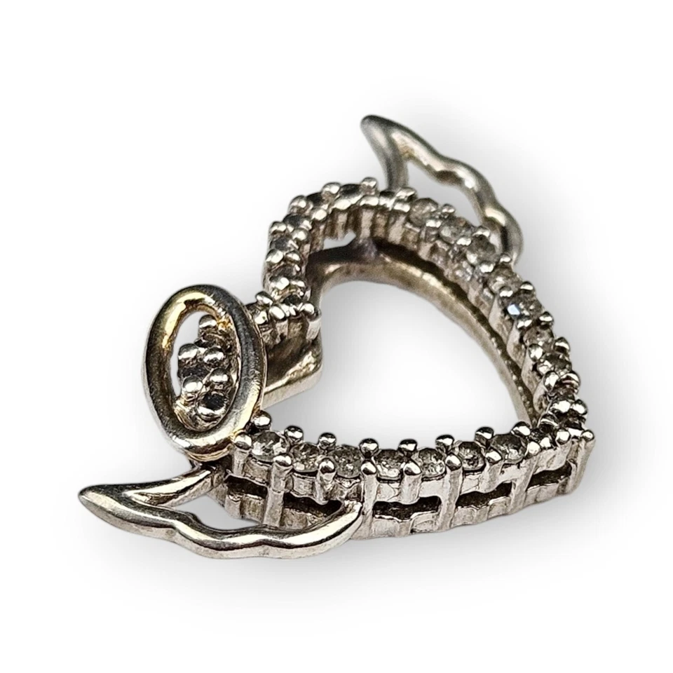Colgante Corazón Ángel Diamante Chapado en Oro Esterlina Halo Alas Plata 925 DEFECTO 3/4" Foto 2 de 4