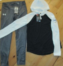 Under Armour black white hoodie top  black patterned leggings NWT girls L YLG
