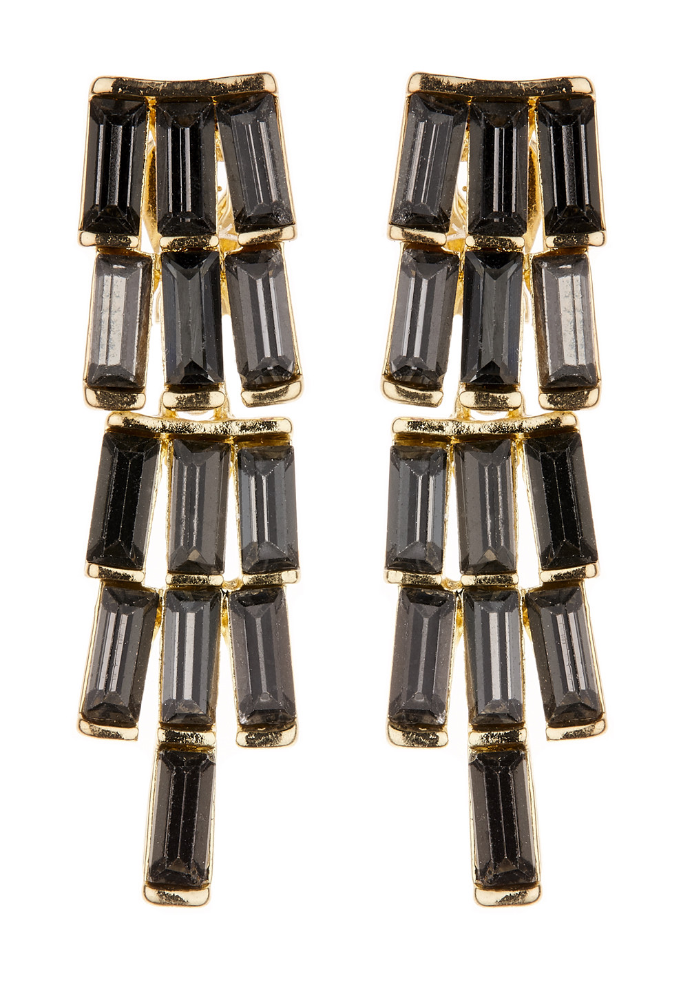 Black Clip On Earrings gold drop dangle earring with crystals - Kamea