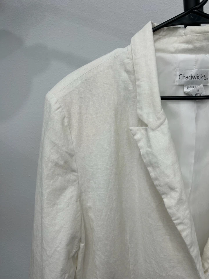 Blazer Chadwicks Mujer Blanco Lino Mezcla Algodón Talla 16 Foto 4 de 4