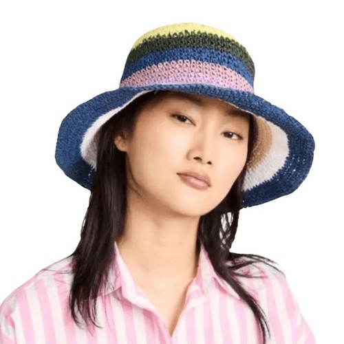 NEW” WYETH Brown/Tan Swirl Pattern Woven Straw Bucket Hat  display picture 1