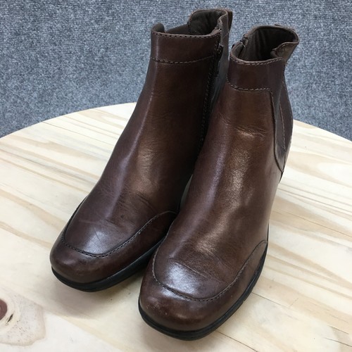 Clarks Boots Womens 8.5 M Ankle Booties Brown Leather Side Zip Heels Casual - Imagen 3 de 19