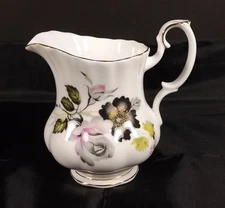 Royal Albert Creamer Pink Roses Black Flower Leaves Gold Trim Bone China