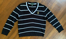 Vintage Ralph Lauren Crested Cable Knit Sweater M Black Preppy Academia Tennis