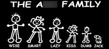 The A$$ Family Wise Smart Lazy Kiss Dumb Jack Black Vinyl Decal Bumper Sticker