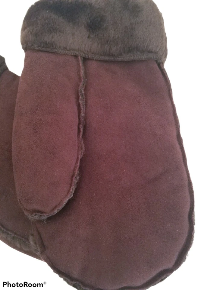 Luvas Talbots marrom chocolate pele sintética aparada camurça tamanho único - Imagem 3 de 4