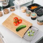 WOODEN BAMBOO CHOPPING BOARD CUTTING SLICING WITH SLIDING STAINLESS STEEL TRAY