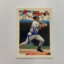 Auto RC ANDY STANKIEWICZ 1992 Bowman 482 Signed Baseball Rookie Card Yankees