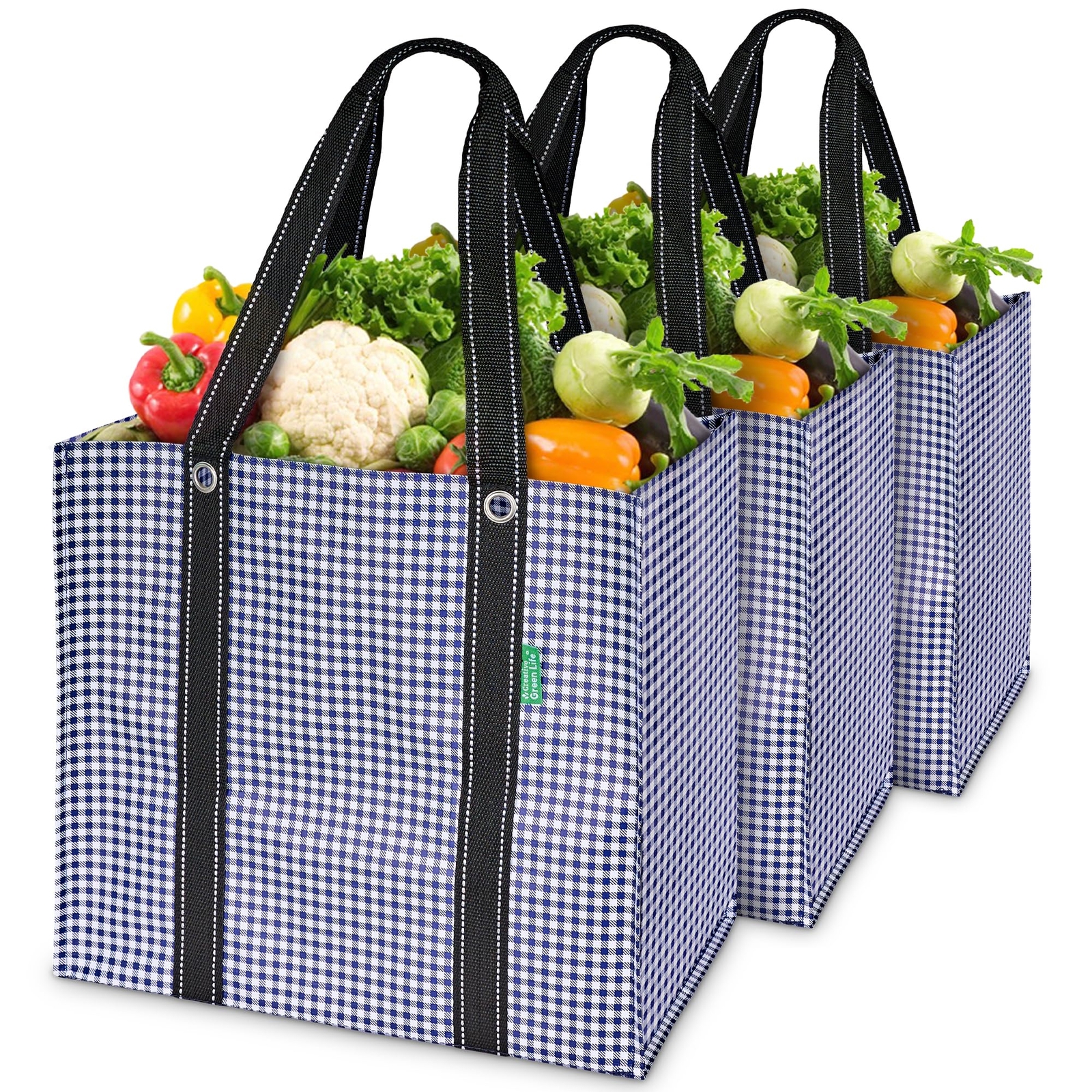 Reusable Grocery Bags Foldable (3 Pack) – XL Reusable Shopping Bags with Hand...