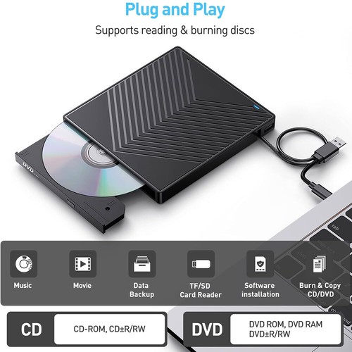 Portable External CD DVD Drive for PC Laptop Windows 11 10 USB 3.0 Player Reader - 第 4/9 張圖片