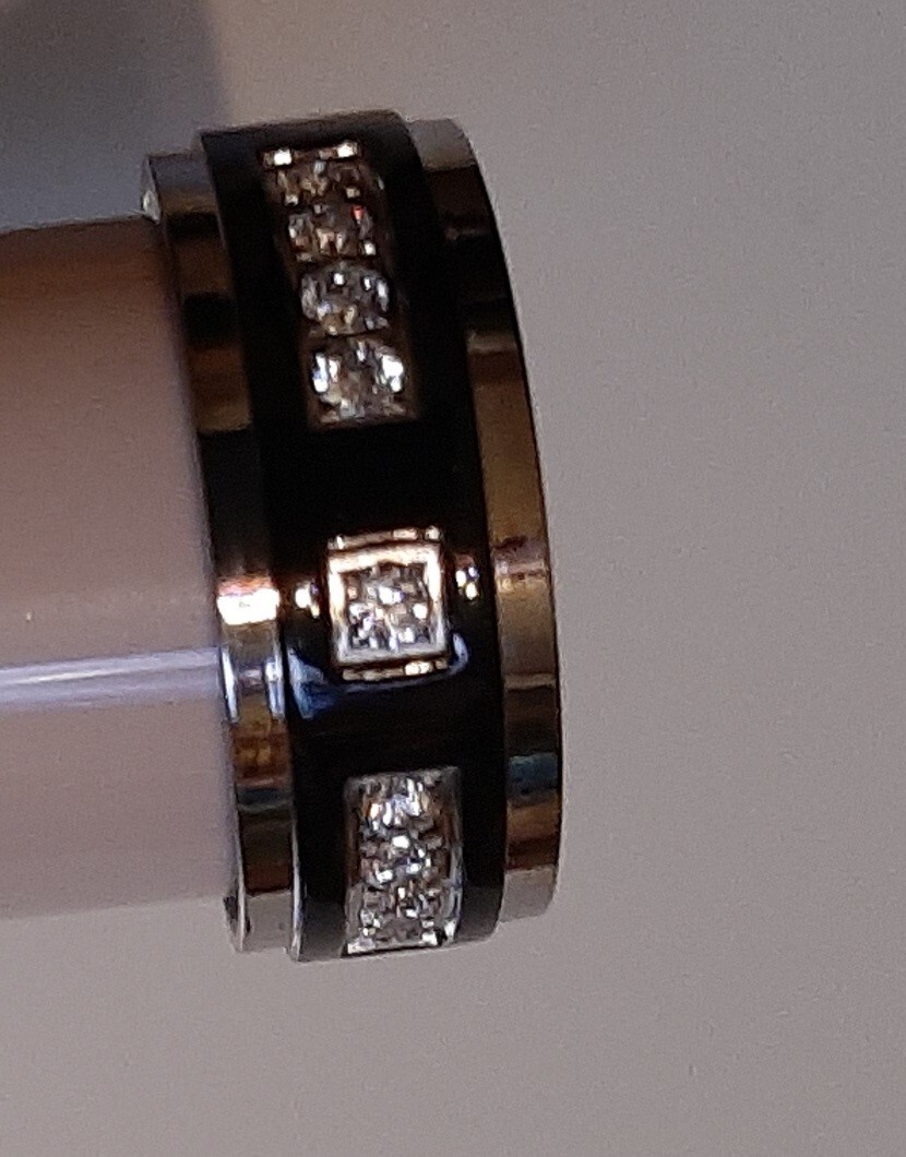 TIGRADE 8mm Black Titanium Eternity Ring Cubic Zirconia Wedding Band for  Men sz8