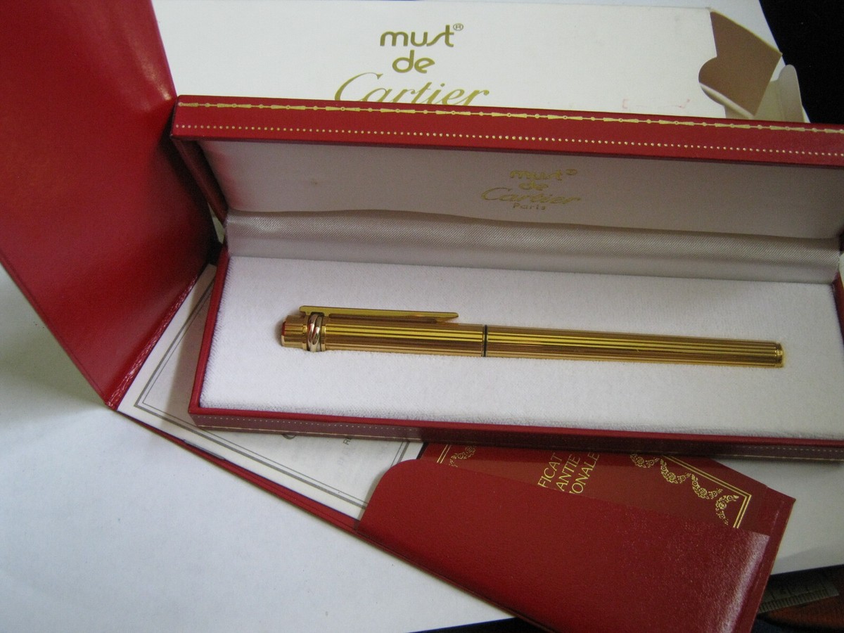 1980s Must de CARTIER Trinity Godron FOUNTAIN Pen, 18K Nib 379265