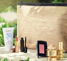 Lancome 7 PIECES ABSOLUE CREAM, SERUM, BLUSH, LIPSTICK, MASCARA, CLEANSER, BAG