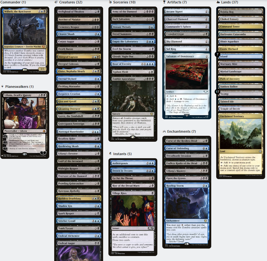 Wilhelt, the Rotcleaver ZOMBIE TRIBAL Magic MTG Custom Commander