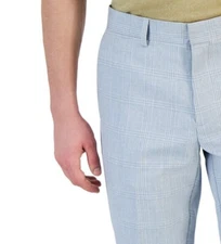 Perry Ellis Men's Slim-Fit Pants, Windowpane Plaid, Light Gray, 34x32
