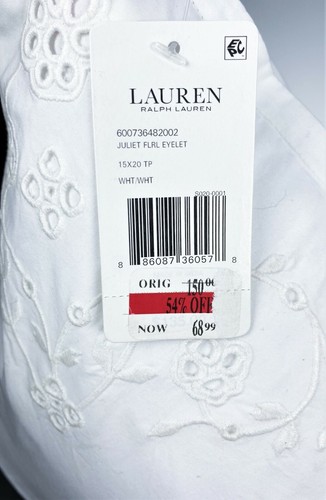 Ralph Lauren Juliet White Floral Eyelet Throw Decor Accent Pillow Toss Feathers