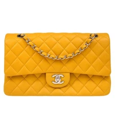 Chanel Yellow Lambskin Medium Classic Double Flap Shoulder Bag 144552