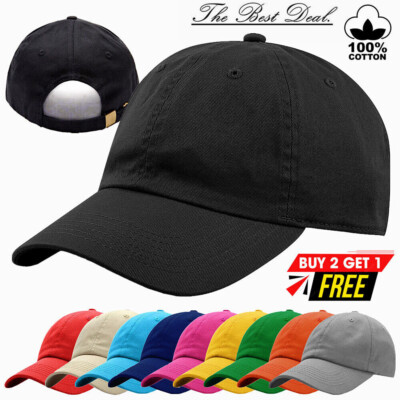 Baseball Cap Ball Dad Visor Hat Adjustable Plain Solid Washed 100% Cotton Caps