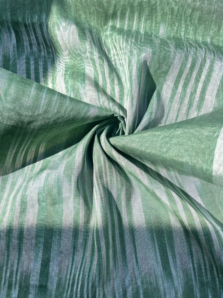 Green Ikat Silk Moire Fabric By The Meter,  Watermark Patterned Shantung Fabric - Image 3 of 4