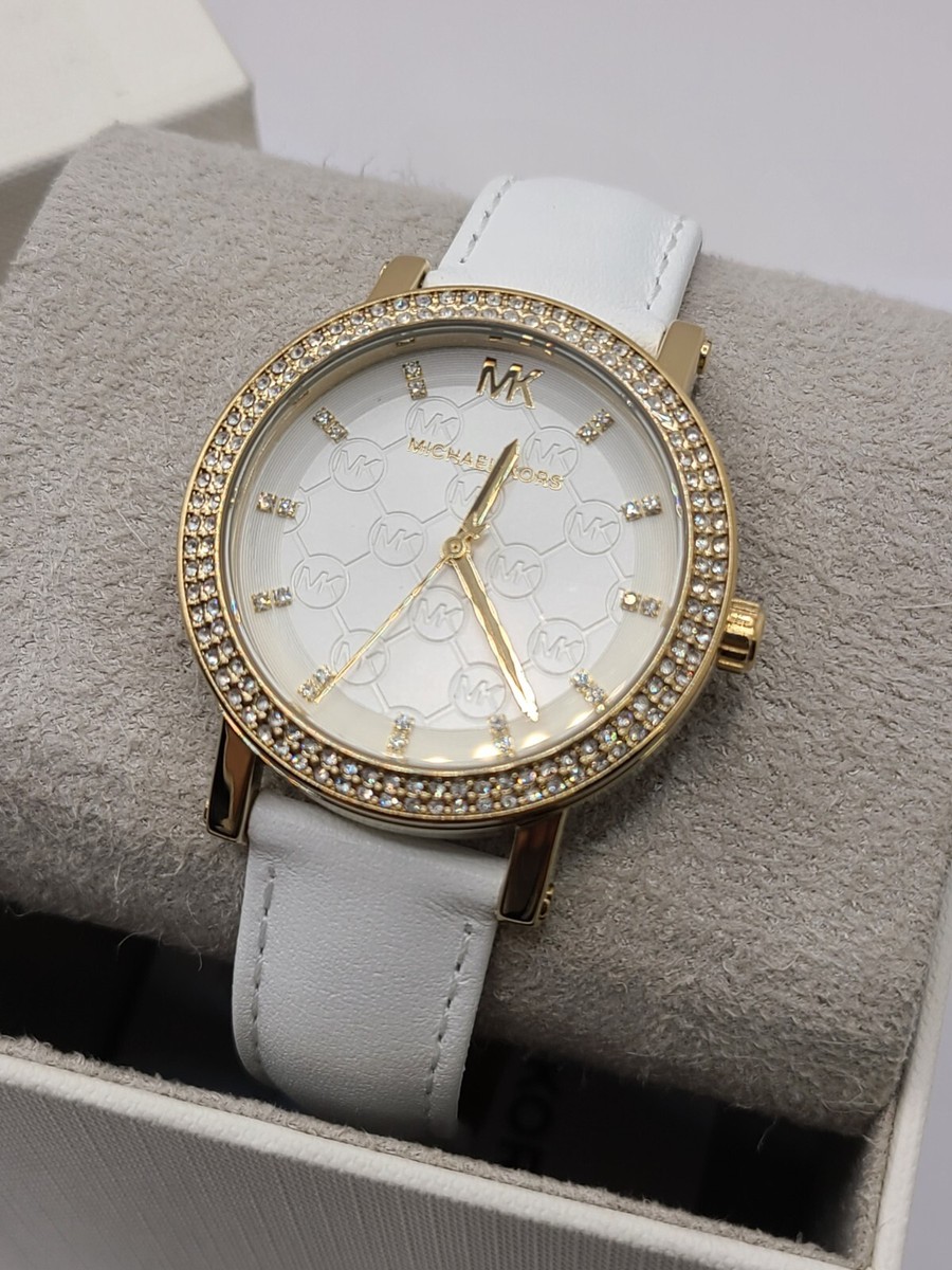 MICHAEL KORS MK2985 Corey Three-Hand White Leather Gold Case Watch