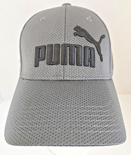 Puma Gray Black Embroidered Logo Fitted S/M Stretch Hat Cap Sport