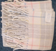 Boots Vintage Pram Rug Blanket Fringe Check Acrylic grey blue yellow pink wht UK