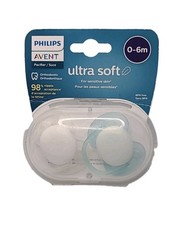 Philips Avent Ultra Soft Orthodontic Pacifiers White Blue 0-6m with Case NEW